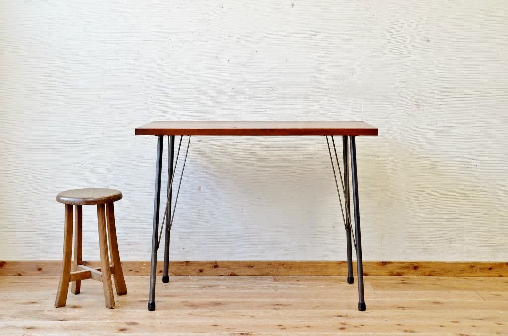 アンティーク家具　☆古い木の鉄脚アンティークテーブル(作業台、机)3