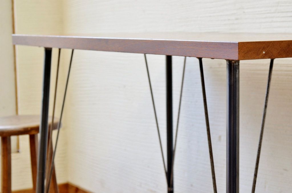 アンティーク家具　☆古い木の鉄脚アンティークテーブル(作業台、机)3
