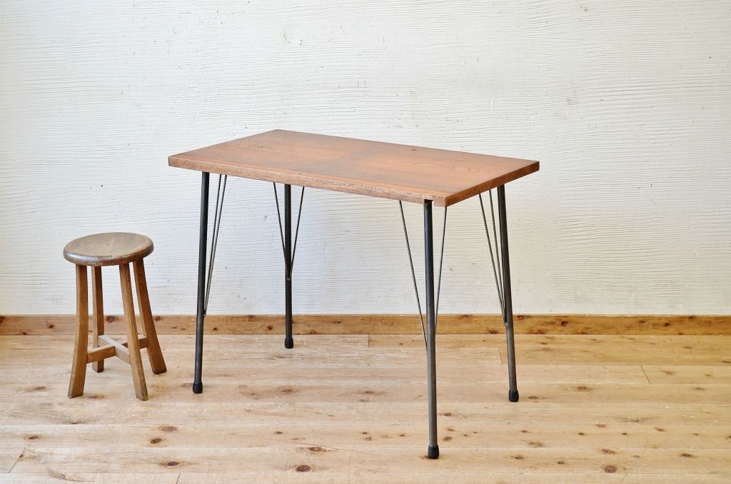 アンティーク家具　☆古い木の鉄脚アンティークテーブル(作業台、机)3