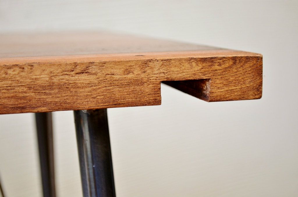 アンティーク家具　☆古い木の鉄脚アンティークテーブル(作業台、机)3