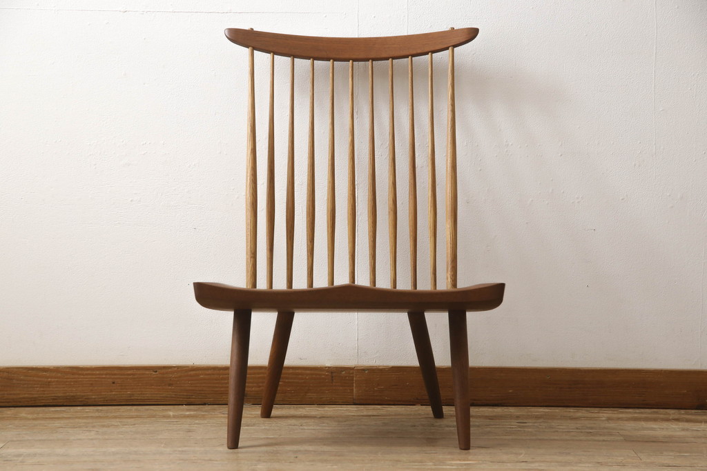 和製ヴィンテージ　ジョージナカシマ　桜製作所　LOUNGE CHAIR　CN102　モダンに洗練されたラウンジチェア(ジョージ・ナカシマ、イス、椅子、板座チェア、ビンテージ)(R-058616)