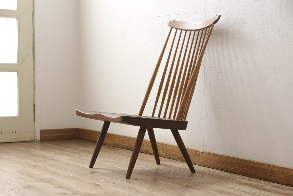 和製ヴィンテージ　ジョージナカシマ　桜製作所　LOUNGE CHAIR　CN102　モダンに洗練されたラウンジチェア(ジョージ・ナカシマ、イス、椅子、板座チェア、ビンテージ)(R-058616)