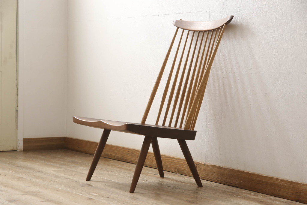 和製ヴィンテージ　ジョージナカシマ　桜製作所　LOUNGE CHAIR　CN102　モダンに洗練されたラウンジチェア(ジョージ・ナカシマ、イス、椅子、板座チェア、ビンテージ)(R-058617)