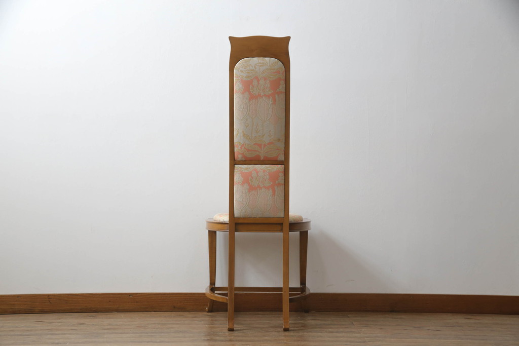 中古　美品　イタリア　ブランド家具　メデア(Medea)　ボタニカル柄のファブリックと彫刻が華やかな印象のハイバックチェア(椅子、イス、ダイニングチェア)(定価約40万円)(R-060117)