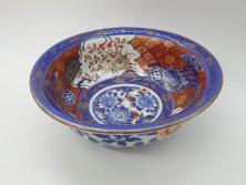 明治期　伊万里焼　花籠図　色絵　深鉢(深皿、和食器)(R-045404)