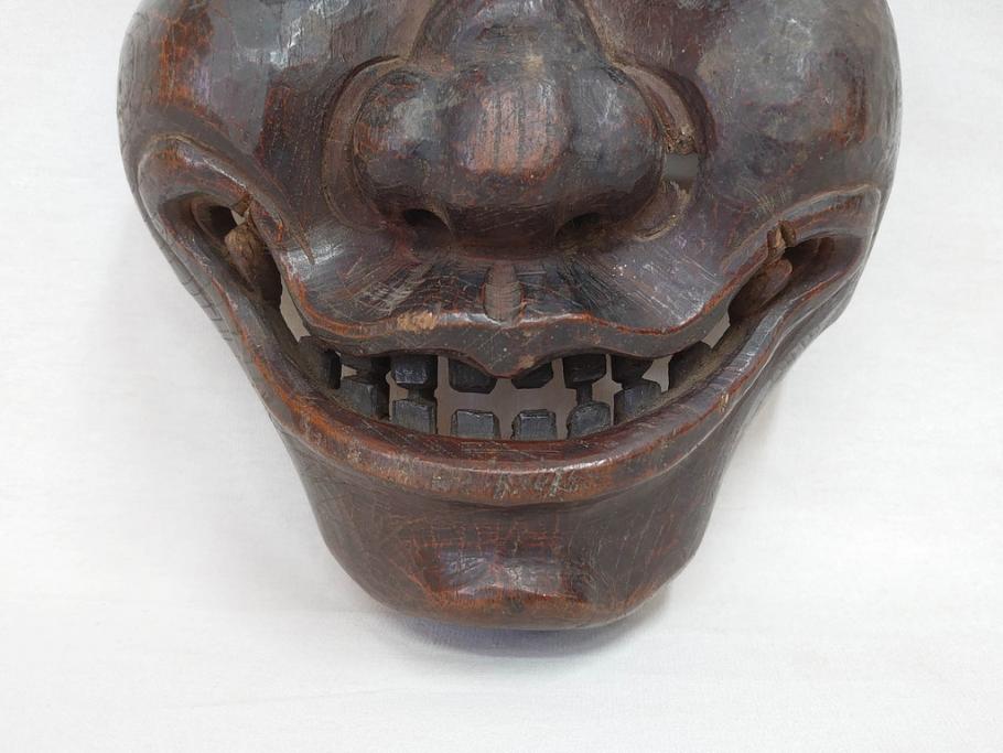 時代物　木製　般若　男面　それぞれ違った表情が魅力的なお面3個セット(神楽面、能面、古面、木彫)(R-073103)