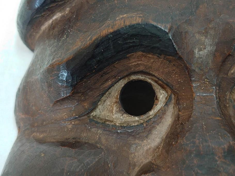 時代物　木製　般若　男面　それぞれ違った表情が魅力的なお面3個セット(神楽面、能面、古面、木彫)(R-073103)