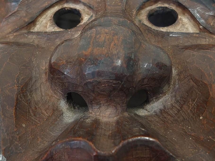 時代物　木製　般若　男面　それぞれ違った表情が魅力的なお面3個セット(神楽面、能面、古面、木彫)(R-073103)