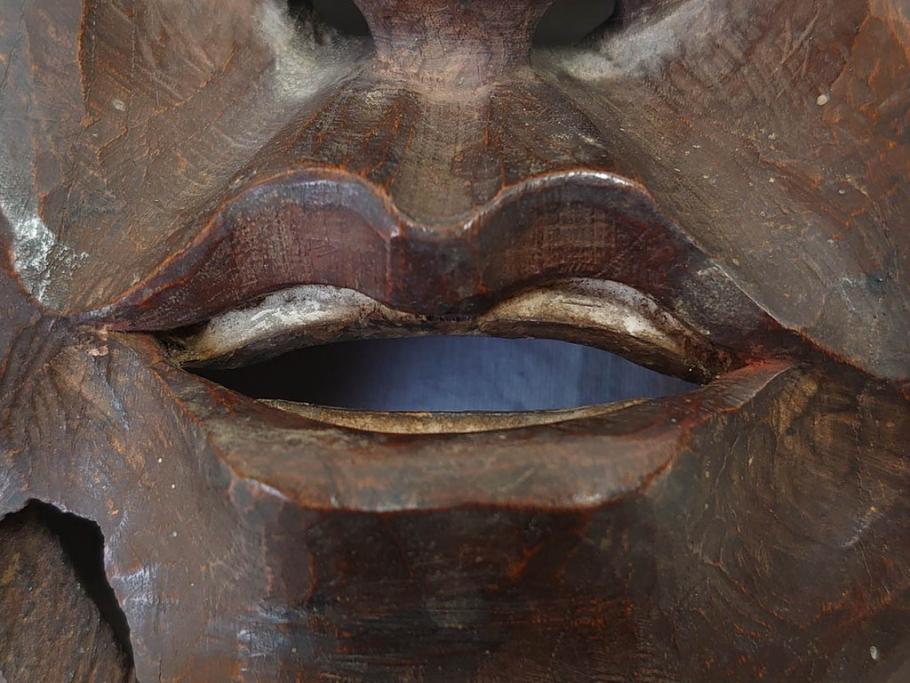 時代物　木製　般若　男面　それぞれ違った表情が魅力的なお面3個セット(神楽面、能面、古面、木彫)(R-073103)