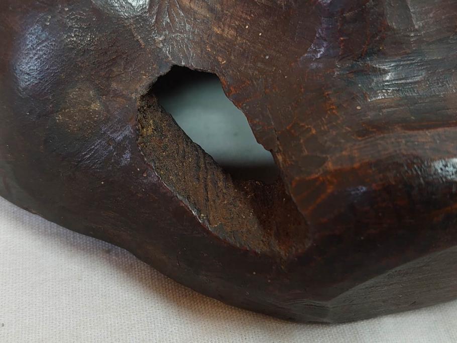 時代物　木製　般若　男面　それぞれ違った表情が魅力的なお面3個セット(神楽面、能面、古面、木彫)(R-073103)