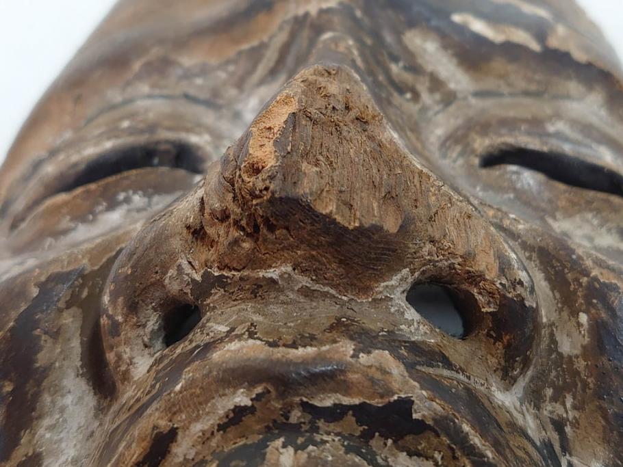 時代物　木製　般若　男面　それぞれ違った表情が魅力的なお面3個セット(神楽面、能面、古面、木彫)(R-073103)