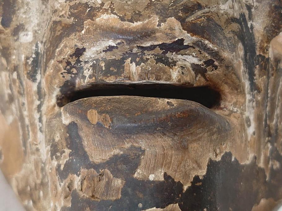 時代物　木製　般若　男面　それぞれ違った表情が魅力的なお面3個セット(神楽面、能面、古面、木彫)(R-073103)