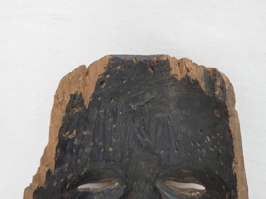 時代物　木製　般若　男面　それぞれ違った表情が魅力的なお面3個セット(神楽面、能面、古面、木彫)(R-073103)