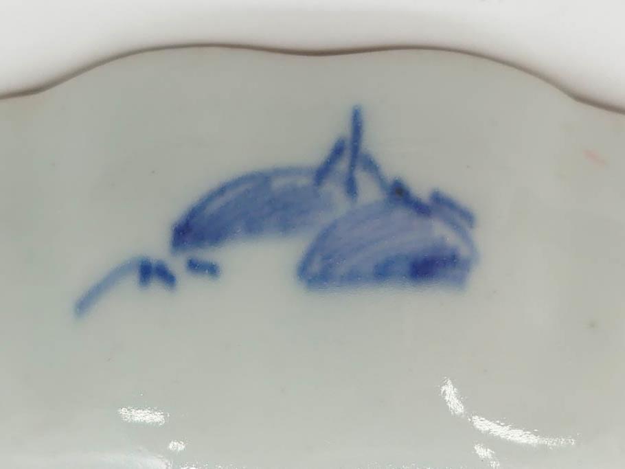 江戸後期〜幕末　伊万里　染付　山水図　約16cm　5.1寸　金の縁と爽やかな藍色が魅力のなます皿3枚セット(中皿、深皿、和皿、和食器、五寸一分)(R-073106)