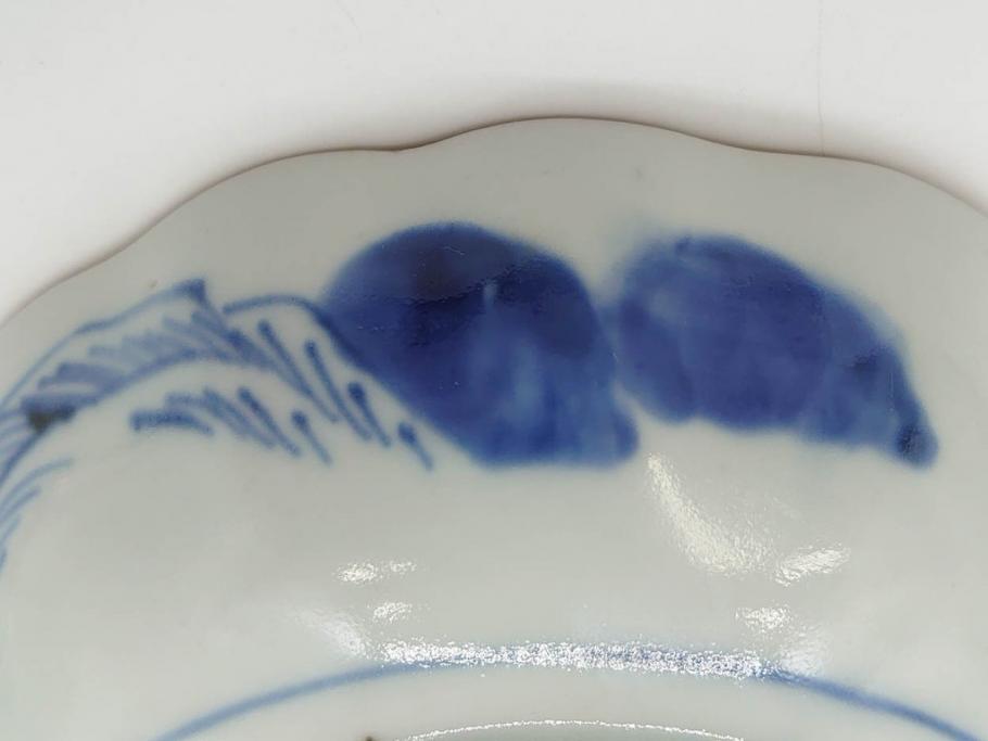 江戸後期〜幕末　伊万里　染付　山水図　約16cm　5.1寸　金の縁と爽やかな藍色が魅力のなます皿3枚セット(中皿、深皿、和皿、和食器、五寸一分)(R-073107)