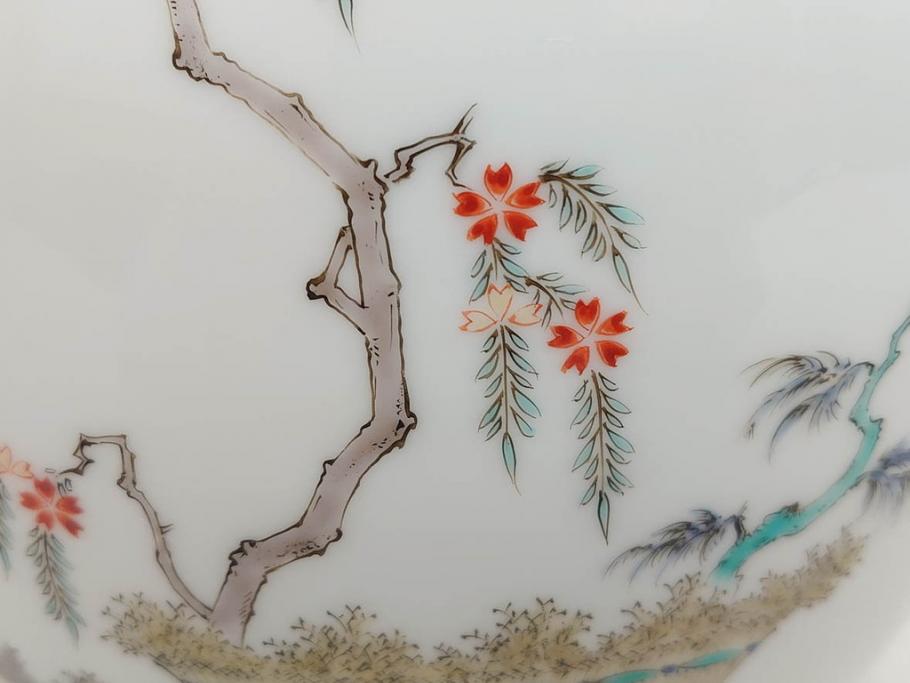 十二代目　酒井田柿右衛門　染錦　真垣柳鳳凰文様　丸形　一つ一つ丁寧に描かれた色絵が美しい花瓶(花器、花入、共箱付き)(R-073109)