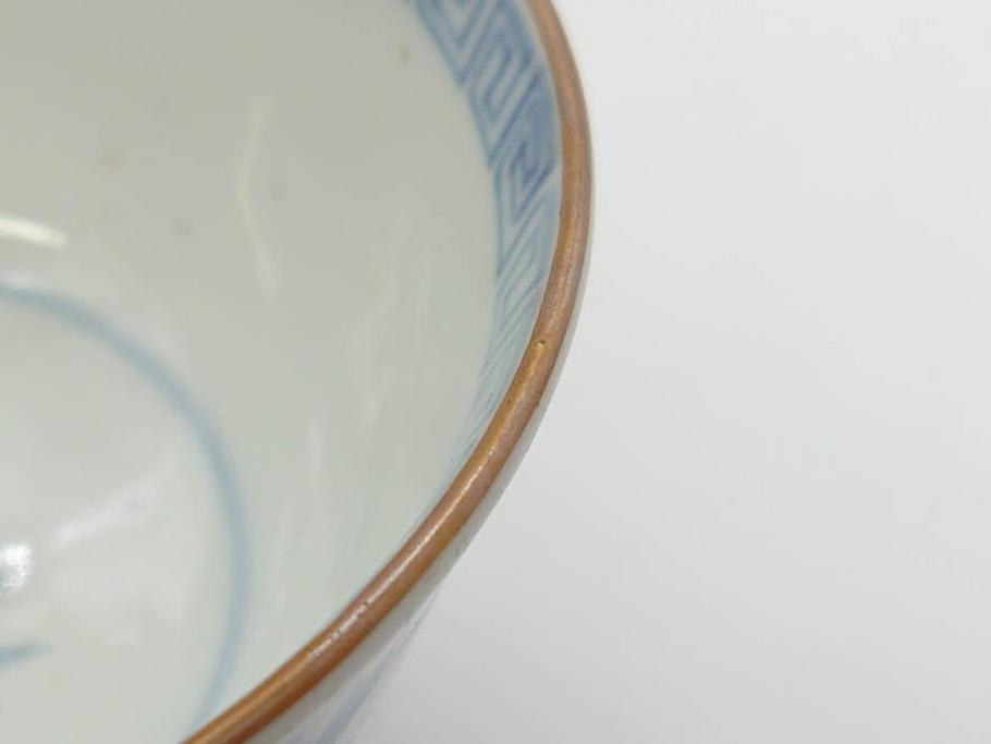 江戸期　伊万里　染付　山水図　約11cm　3.5寸　爽やかな色合いが素敵な蓋付き茶碗3客セット(和食器、三寸五分)(R-073111)
