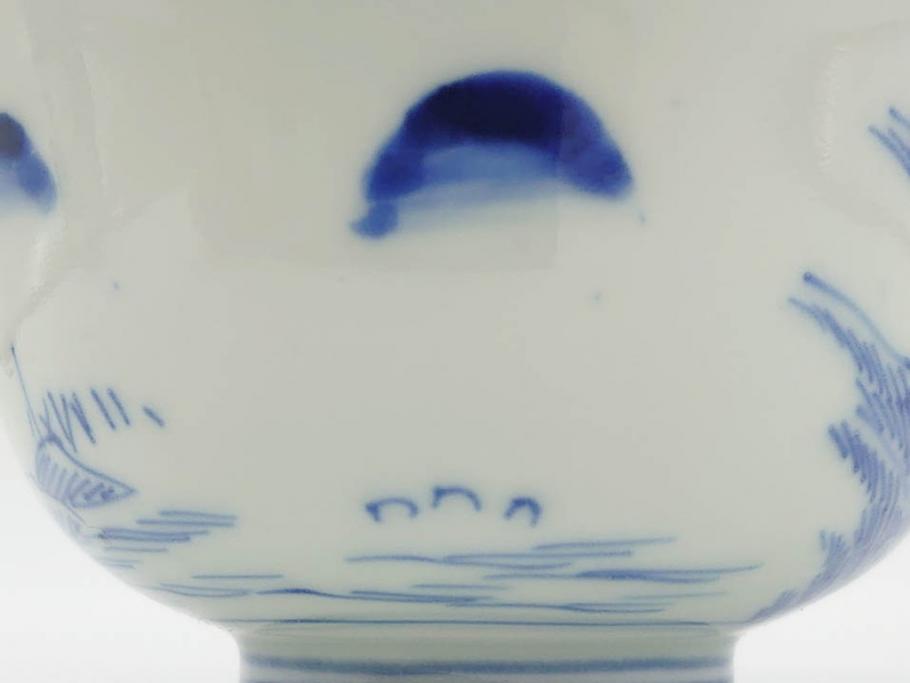 江戸期　伊万里　染付　山水図　約11cm　3.5寸　爽やかな色合いが素敵な蓋付き茶碗2客セット(和食器、三寸五分)(R-073115)