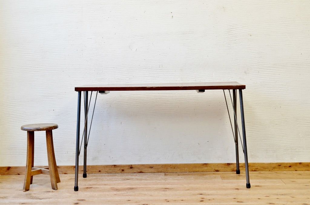 アンティーク家具　☆古い木の鉄脚アンティークテーブル(作業台、机)7