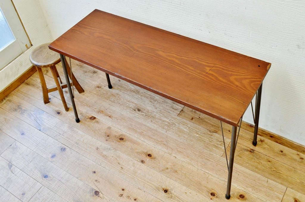 アンティーク家具　☆古い木の鉄脚アンティークテーブル(作業台、机)7