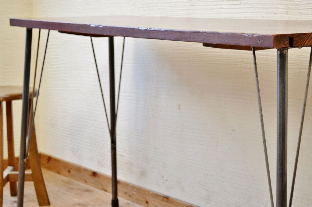 アンティーク家具　☆古い木の鉄脚アンティークテーブル(作業台、机)7