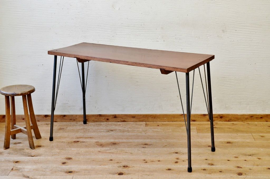 アンティーク家具　☆古い木の鉄脚アンティークテーブル(作業台、机)7