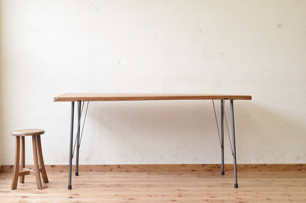 アンティーク家具　☆古い木の鉄脚アンティークテーブル(作業台、机)10