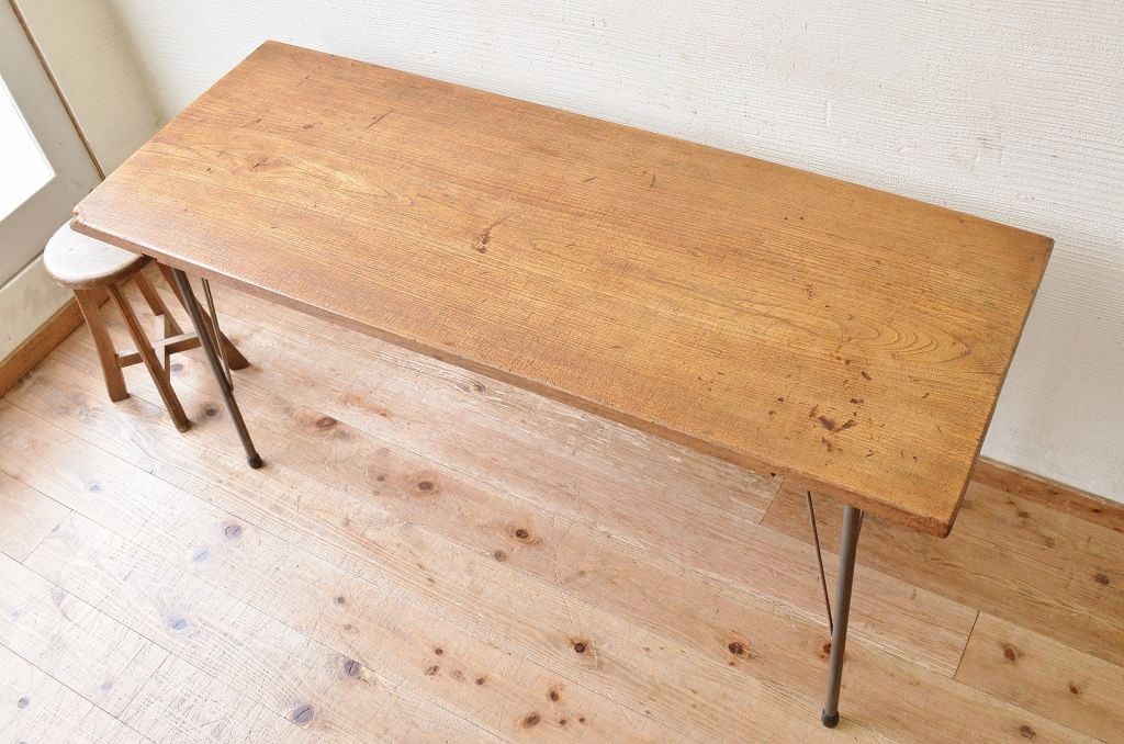アンティーク家具　☆古い木の鉄脚アンティークテーブル(作業台、机)10