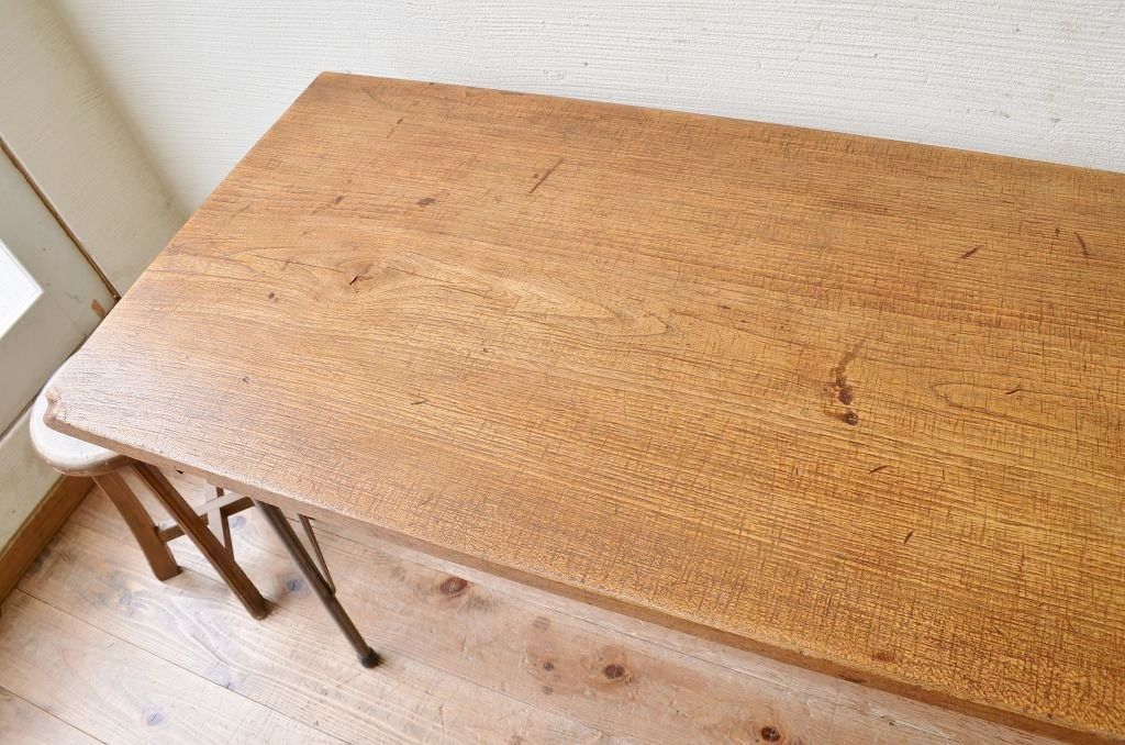 アンティーク家具　☆古い木の鉄脚アンティークテーブル(作業台、机)10