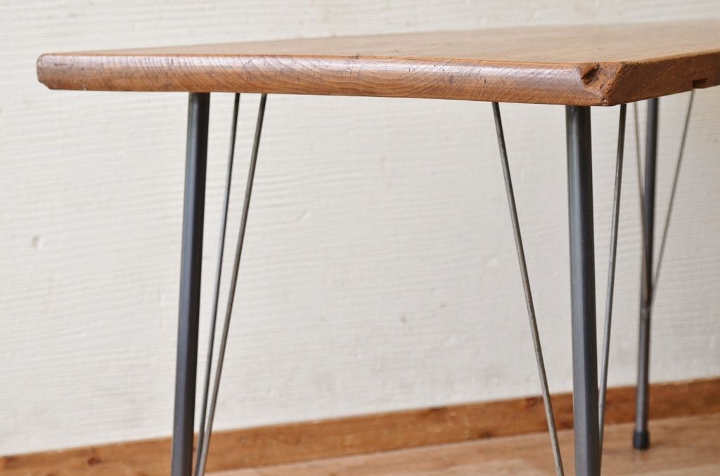 アンティーク家具　☆古い木の鉄脚アンティークテーブル(作業台、机)10