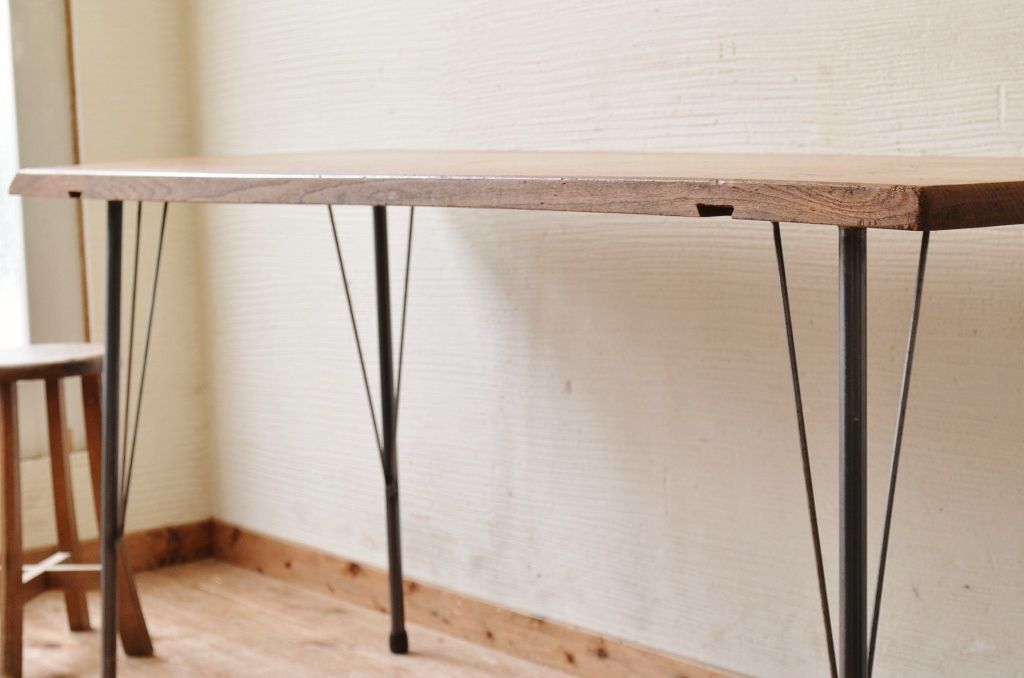 アンティーク家具　☆古い木の鉄脚アンティークテーブル(作業台、机)10