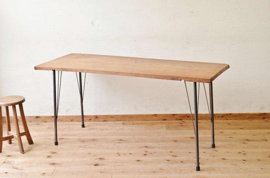 アンティーク家具　☆古い木の鉄脚アンティークテーブル(作業台、机)10