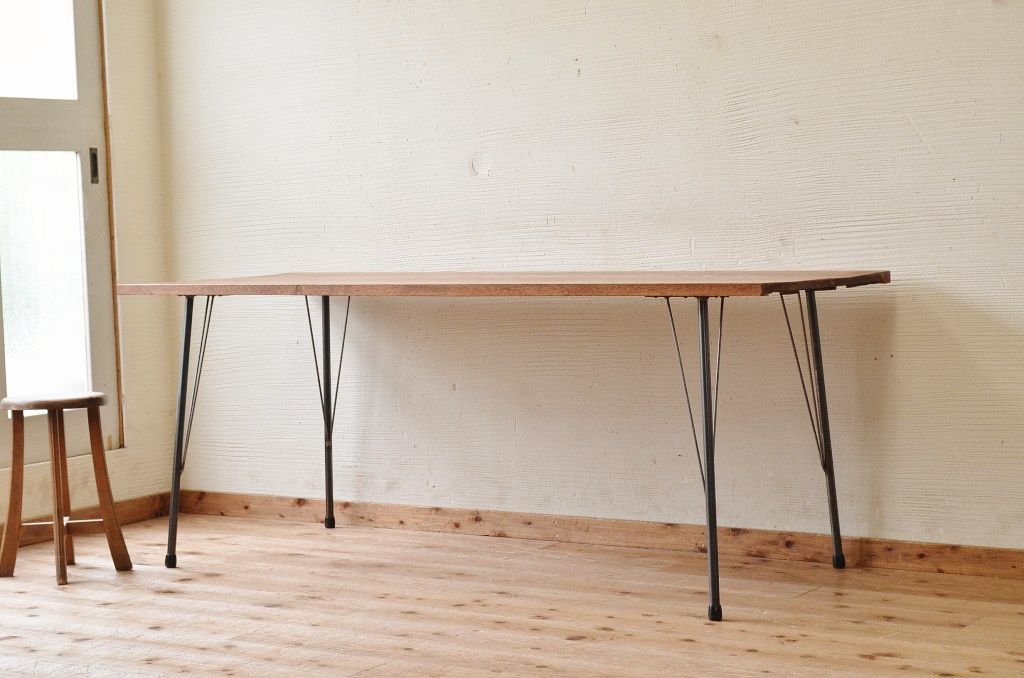 アンティーク家具　☆古い木の鉄脚アンティークテーブル(作業台、机)12