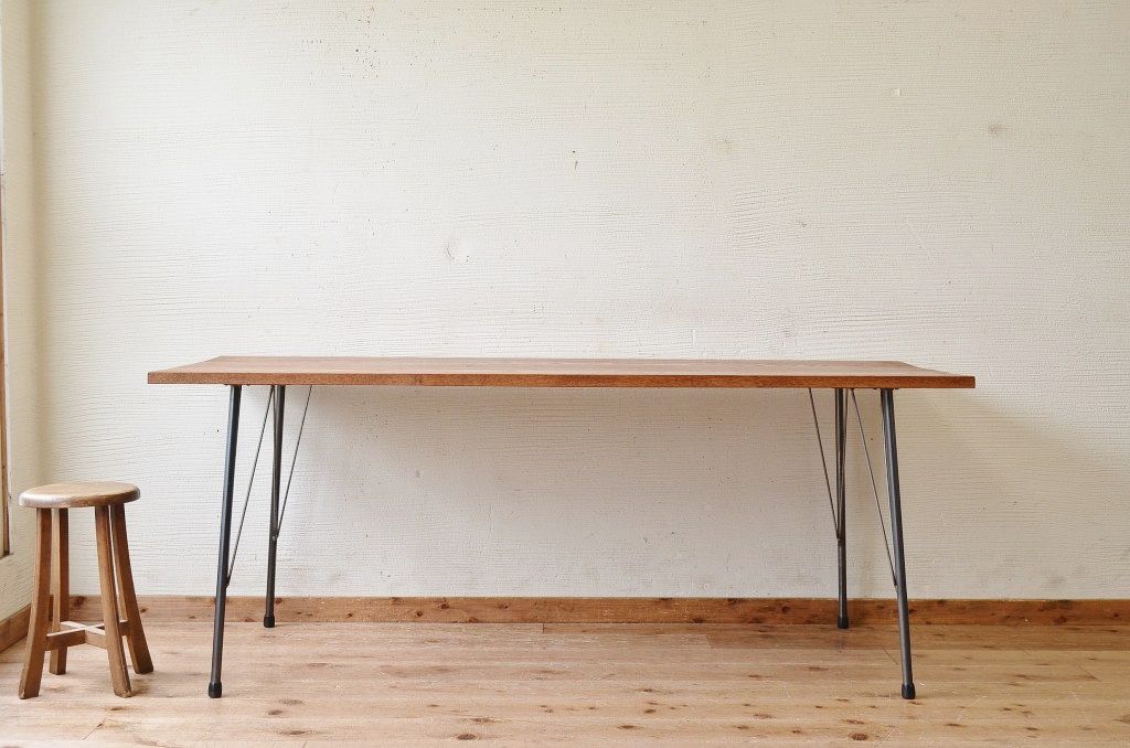 アンティーク家具　☆古い木の鉄脚アンティークテーブル(作業台、机)12