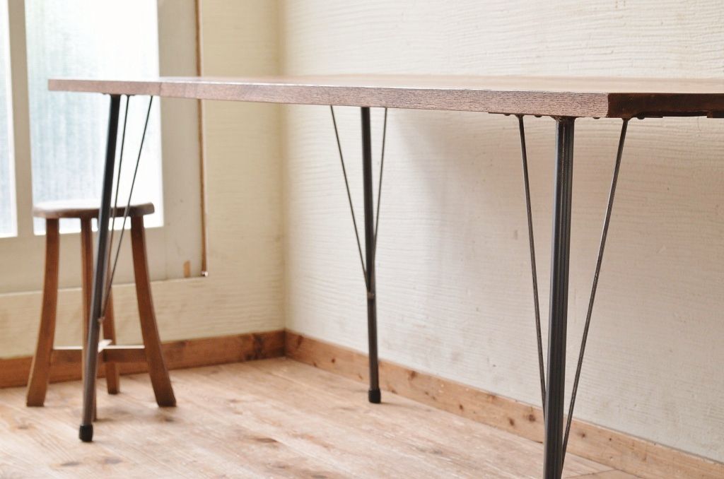 アンティーク家具　☆古い木の鉄脚アンティークテーブル(作業台、机)12
