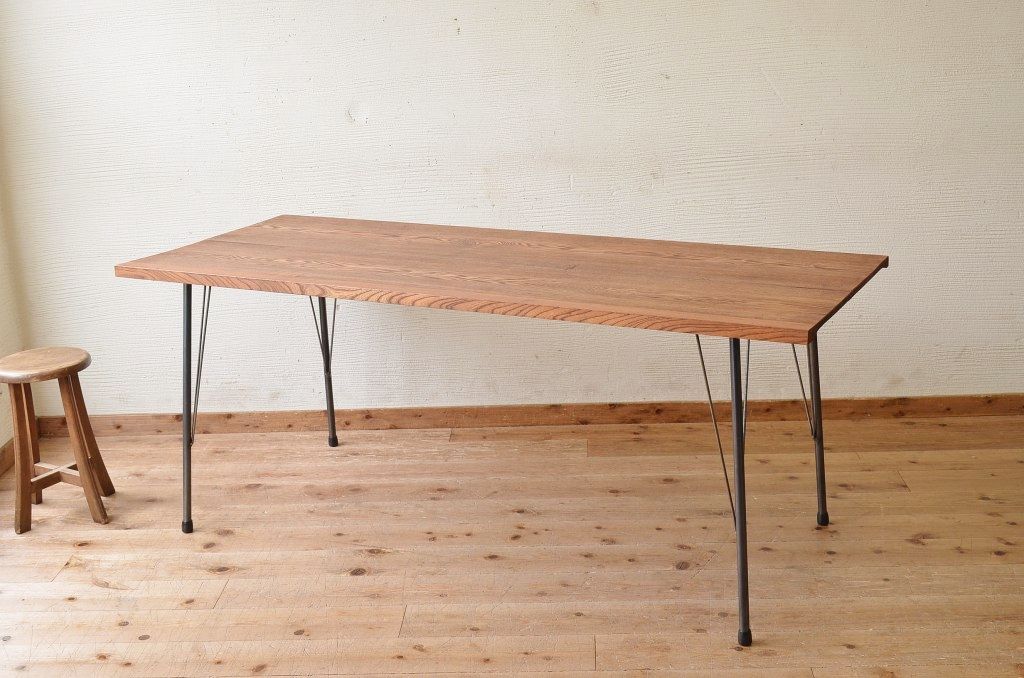 アンティーク家具　☆古い木の鉄脚アンティークテーブル(作業台、机)12