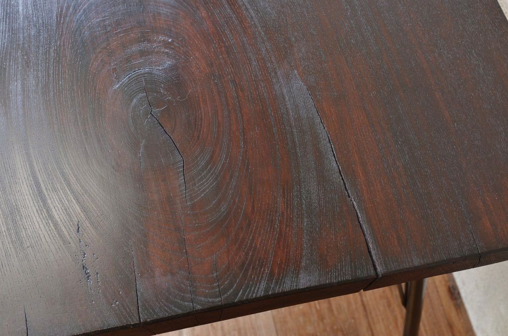アンティーク家具　古い木の鉄脚アンティークテーブル(作業台、机)13