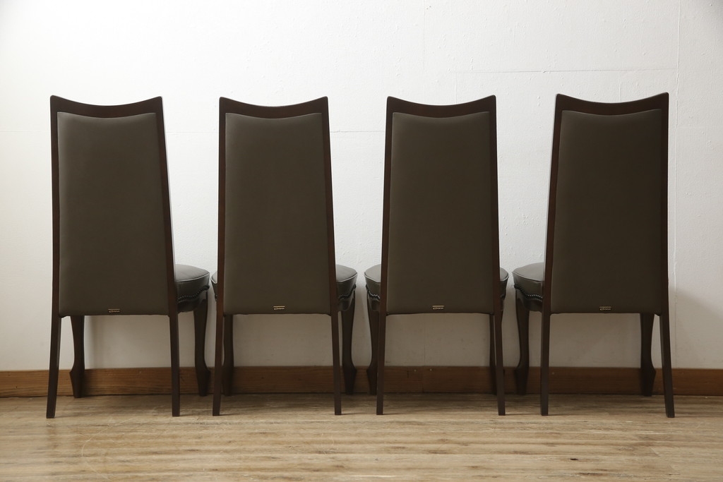 中古　美品　maruni(マルニ木工)　ベルサイユシリーズ　シックな色合いが大人の雰囲気を醸し出すダイニングチェア4脚セット(合皮)(椅子、イス)(R-055333)