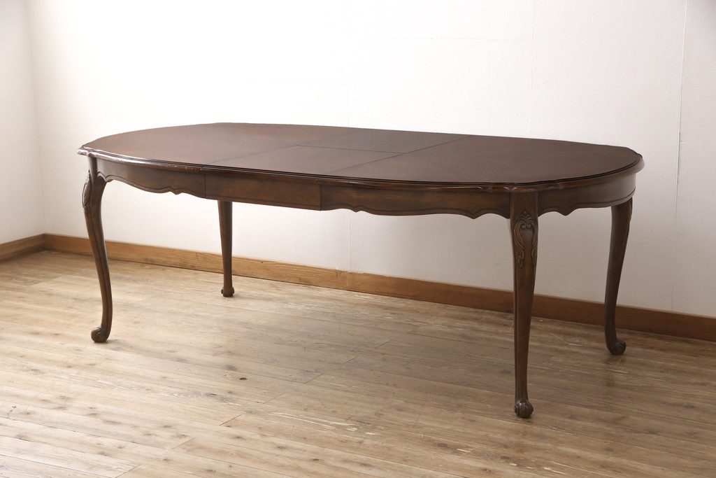 中古　DREXEL HERITAGE(ドレクセルヘリテイジ)　アメリカ輸入モデル　格調高いデザインが魅力的なニレ材製エクステンションテーブル(拡張式テーブル、ダイニングテーブル)(R-052557)