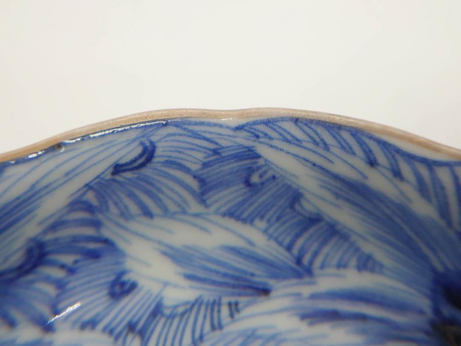 江戸期　伊万里　染付　線描　花唐草　松竹梅文　約10cm　3.3寸　一筆一筆丁寧な職人の絵付けが見事な小皿5枚セット(和皿、和食器、三寸三分)(R-073121)