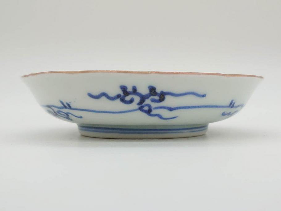 江戸期　伊万里　染付　線描　花唐草　松竹梅文　約10cm　3.2寸　一筆一筆丁寧な職人の絵付けが見事な小皿5枚セット(和皿、和食器、三寸二分)(R-073124)