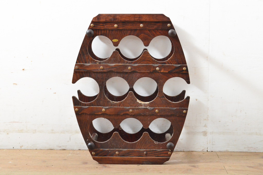 ビンテージ家具　ディスプレイとしてもおすすめ!ワイン樽の凝ったデザインがおしゃれなワインラック(ワイン収納、ワインストレージ、店舗什器)(R-059478)