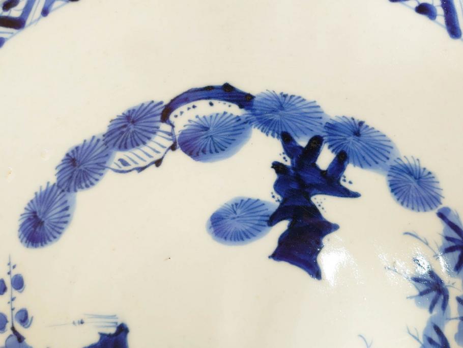 太明成化年製　古伊万里　染付　蛸唐草文　松竹梅図　1尺5寸皿　約46cm　繊細な美しい絵付けに魅了される大皿(一尺五寸、和食器、和皿)(R-073179)