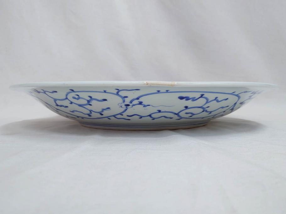 太明成化年製　古伊万里　染付　蛸唐草文　松竹梅図　1尺5寸皿　約46cm　繊細な美しい絵付けに魅了される大皿(一尺五寸、和食器、和皿)(R-073179)
