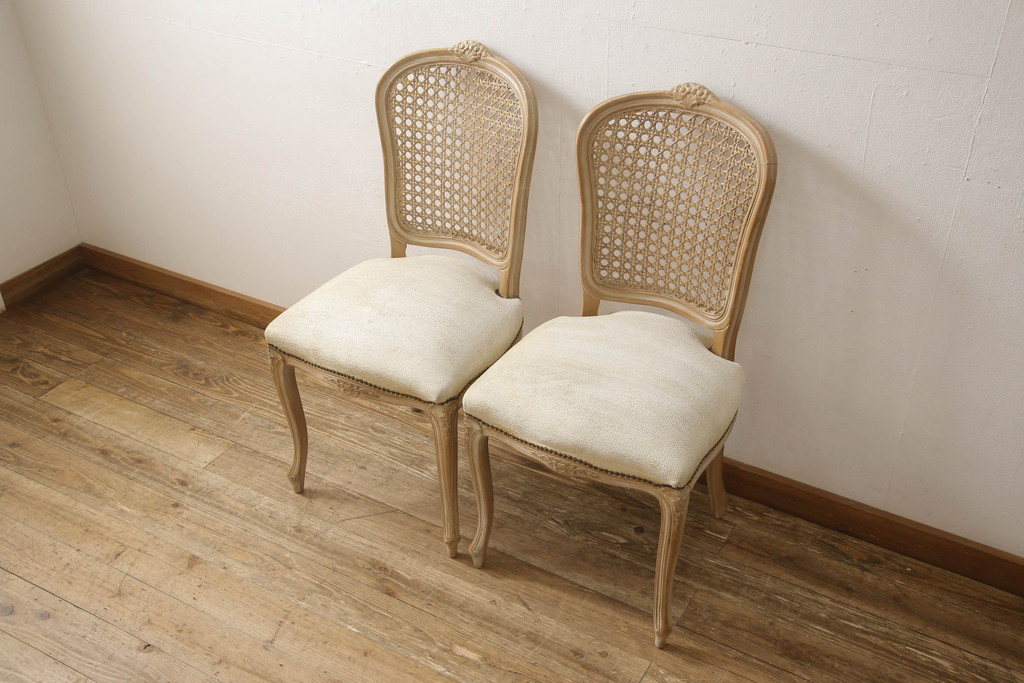 イタリアビンテージ　フィレンツェ　エレガントなデザインが目を引くダイニングチェア2脚セット(椅子、イス、ヴィンテージ)(R-057311)