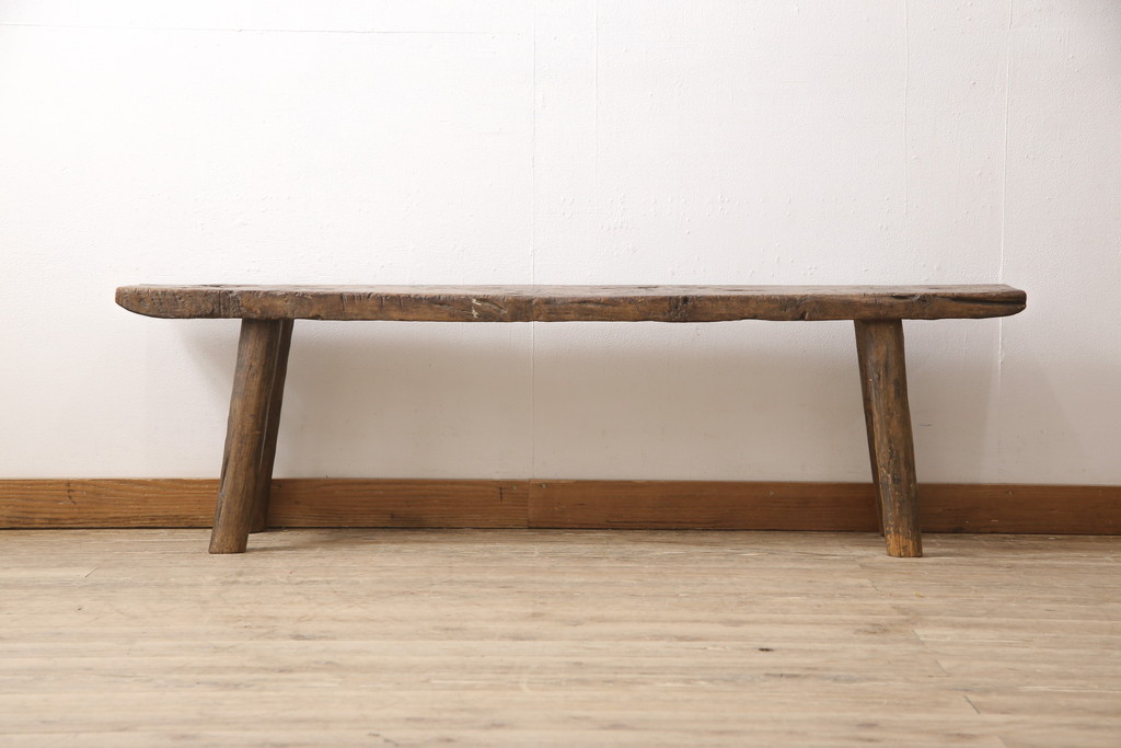アジアビンテージ　ナチュラルなお部屋づくりにおすすめ!素朴な古材ベンチ(長椅子、木製ベンチ、ヴィンテージ)(R-054239)