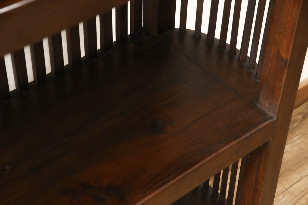 アジアンビンテージ　オリエンタルな格子デザインの引き出し付き飾り棚(キャビネット、陳列棚、ラック、ヴィンテージ)(R-056994)