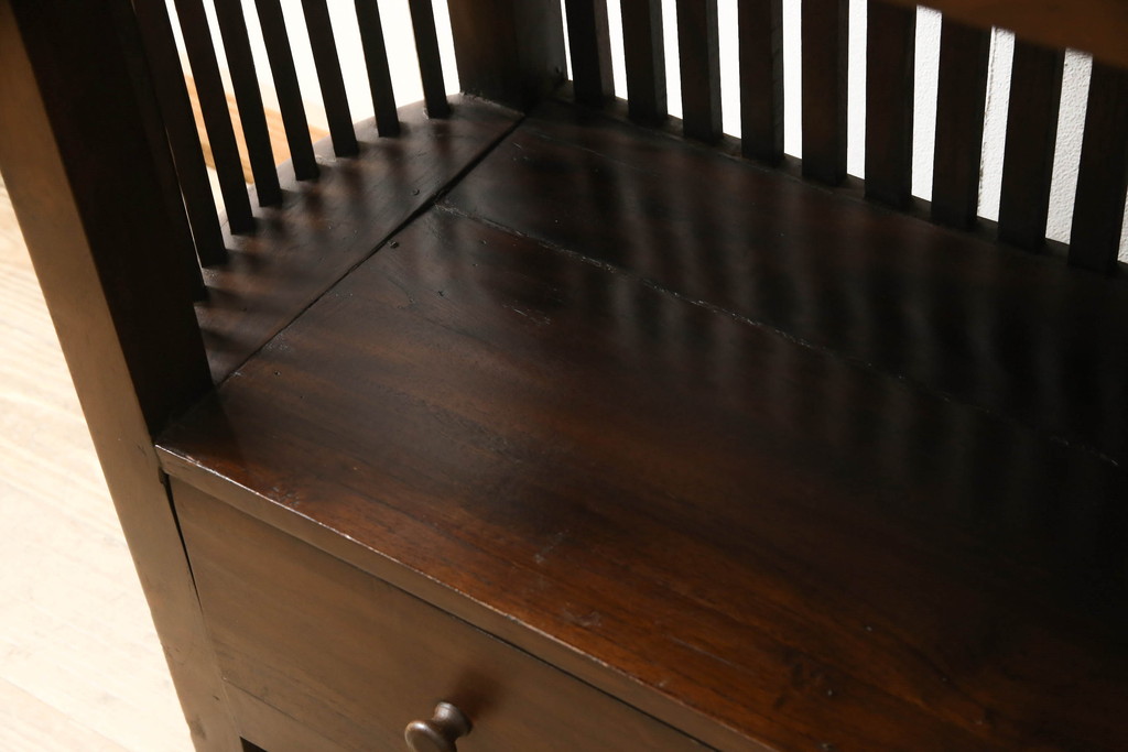 アジアンビンテージ　オリエンタルな格子デザインの引き出し付き飾り棚(キャビネット、陳列棚、ラック、ヴィンテージ)(R-056994)
