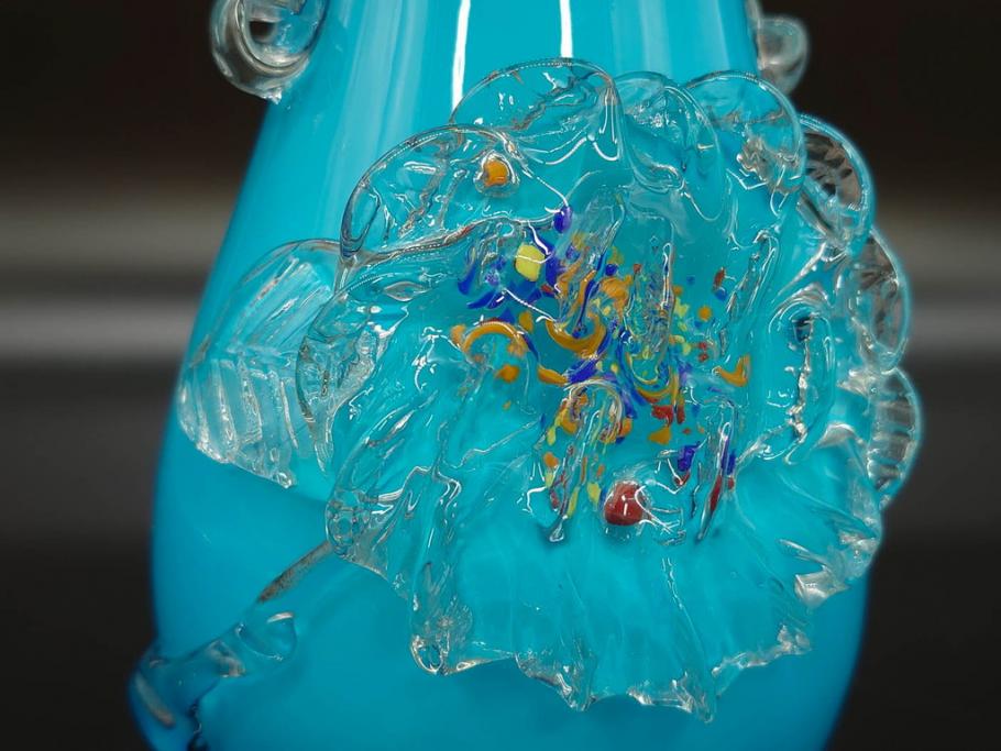 大正〜昭和初期 青/ピンク 被せガラス 紫陽花文様 まるで花びら