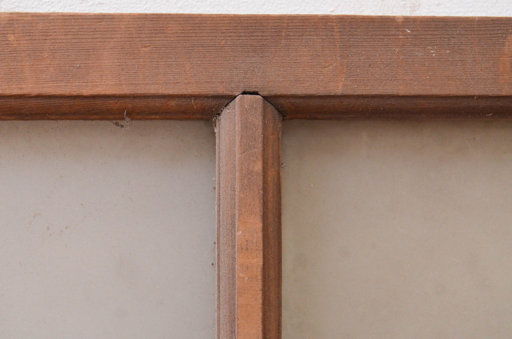 アンティーク建具　レトロ　古い木味が魅力の明かり取り1枚(明り取り、ガラス欄間、ガラス窓)(R-071561)